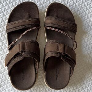 Merrell Brown Two-Tone Slide Sandals with Braided Accent